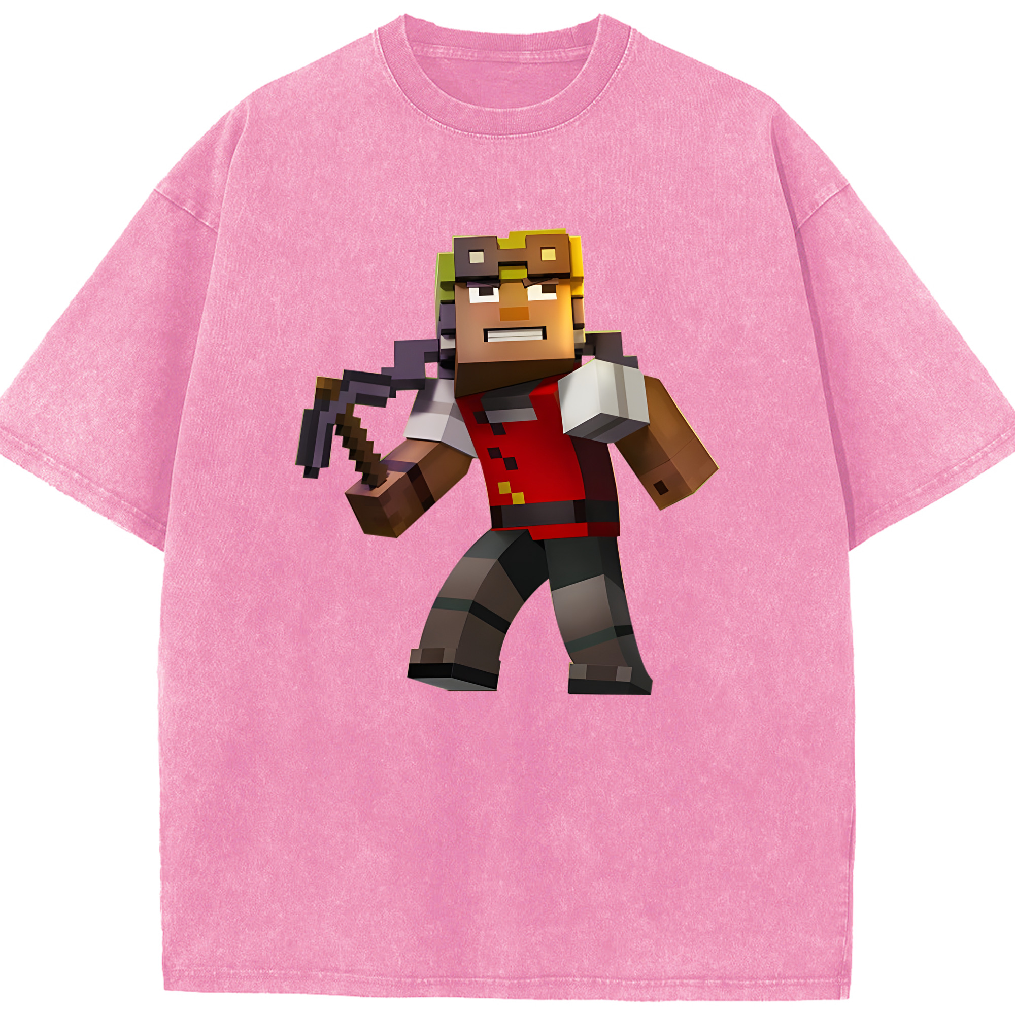 （画像用） マインクラフト ブロックの世界 Minecraft MC Block world 綿100% ヴィンテージ風 半袖Tシャツ（フロントプリント）